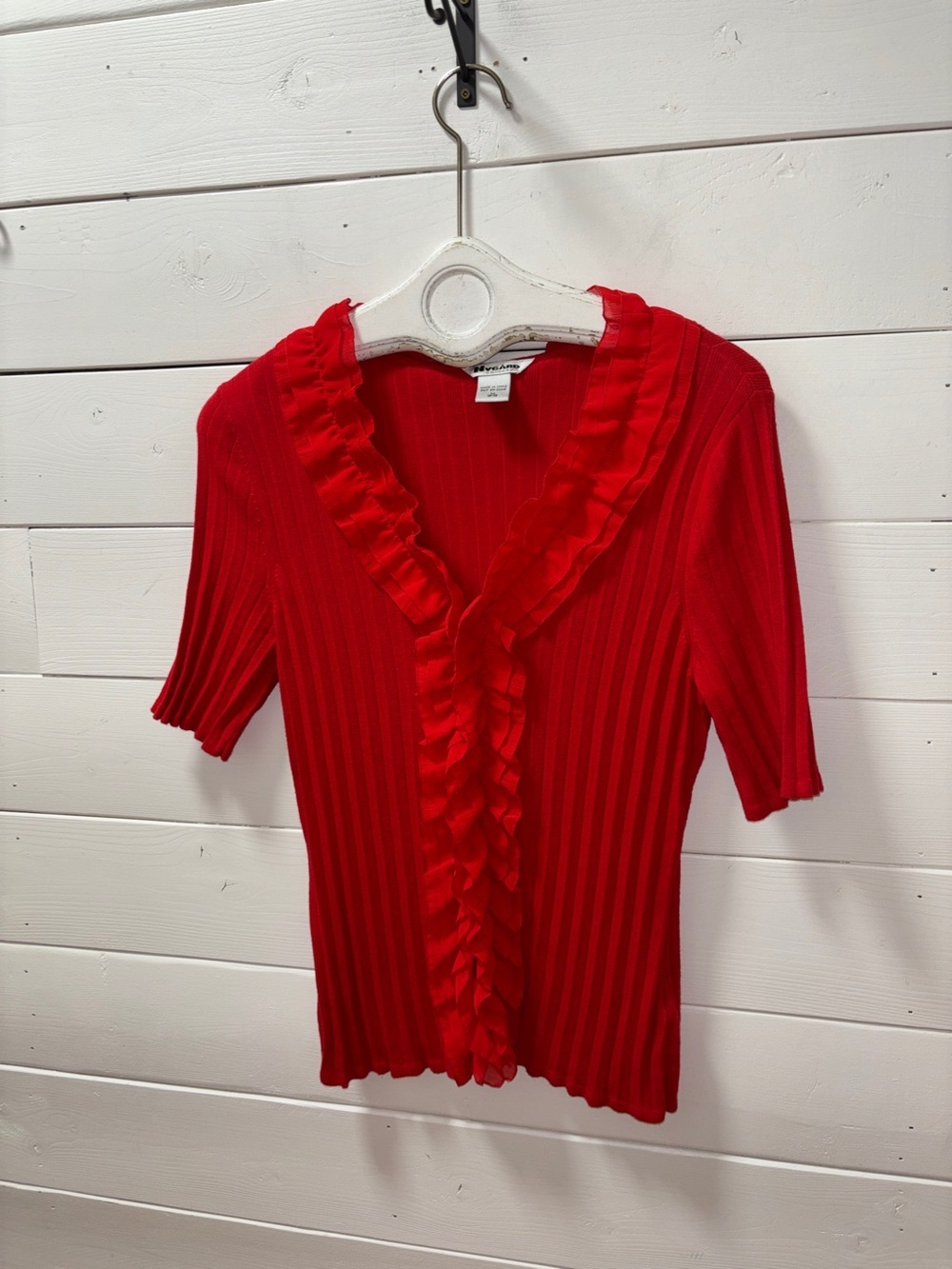 NY&Co Collection Red Ribbed Ruffle Top – Women’s Size M - Picture 6 of 9